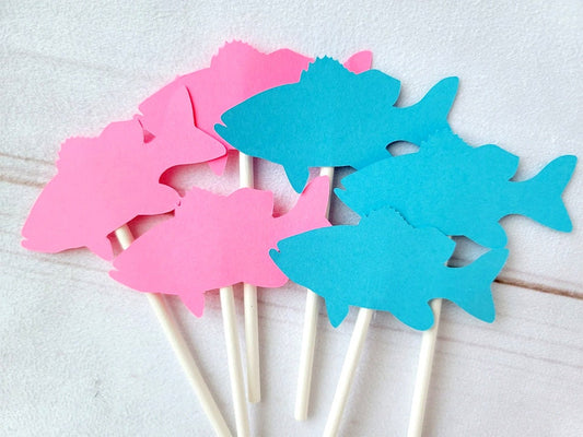 Fish Cupcake Toppers, Pink and Blue Fish Cupcake Toppers, Fish Gender Reveal Cupcake Toppers (12 COUNT)