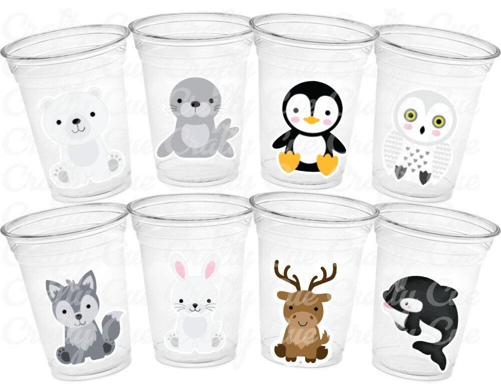 WINTER ARCTIC ANIMAL Party Cups - Disposable Winter Animal Cups Winter Baby Shower Winter Party Decorations Winter Wonderland Baby Shower