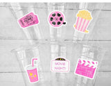 MOVIE PARTY CUPS - Popcorn Birthday Party Cups Movie Party Favors Popcorn Party favors Movie party Supplies Cinema Pink Popcorn Movie Cups