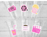 MOVIE PARTY CUPS - Popcorn Birthday Party Cups Movie Party Favors Popcorn Party favors Movie party Supplies Cinema Pink Popcorn Movie Cups