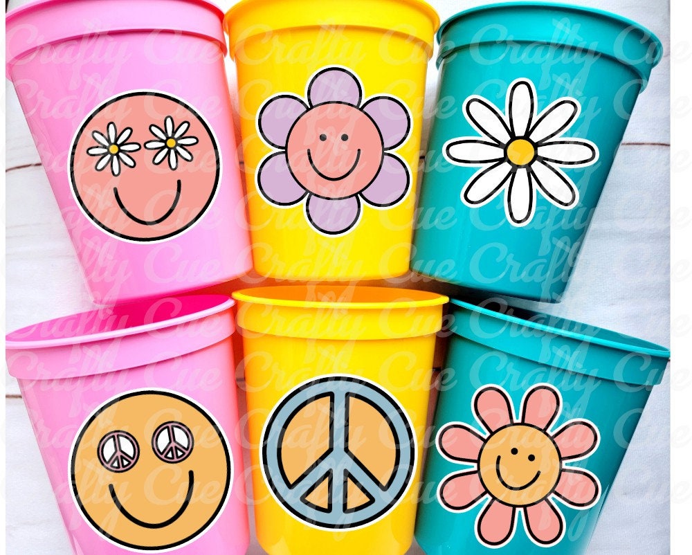 70s PARTY CUPS - 70's Birthday Cups 70s Party Cups 70s Decorations 70's Birthday Party 70's Birthday Party Decorations Hippie Two Groovy