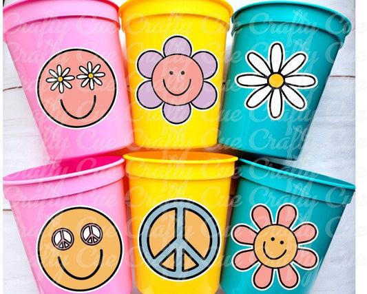 70s PARTY CUPS - 70's Birthday Cups 70s Party Cups 70s Decorations 70's Birthday Party 70's Birthday Party Decorations Hippie Two Groovy