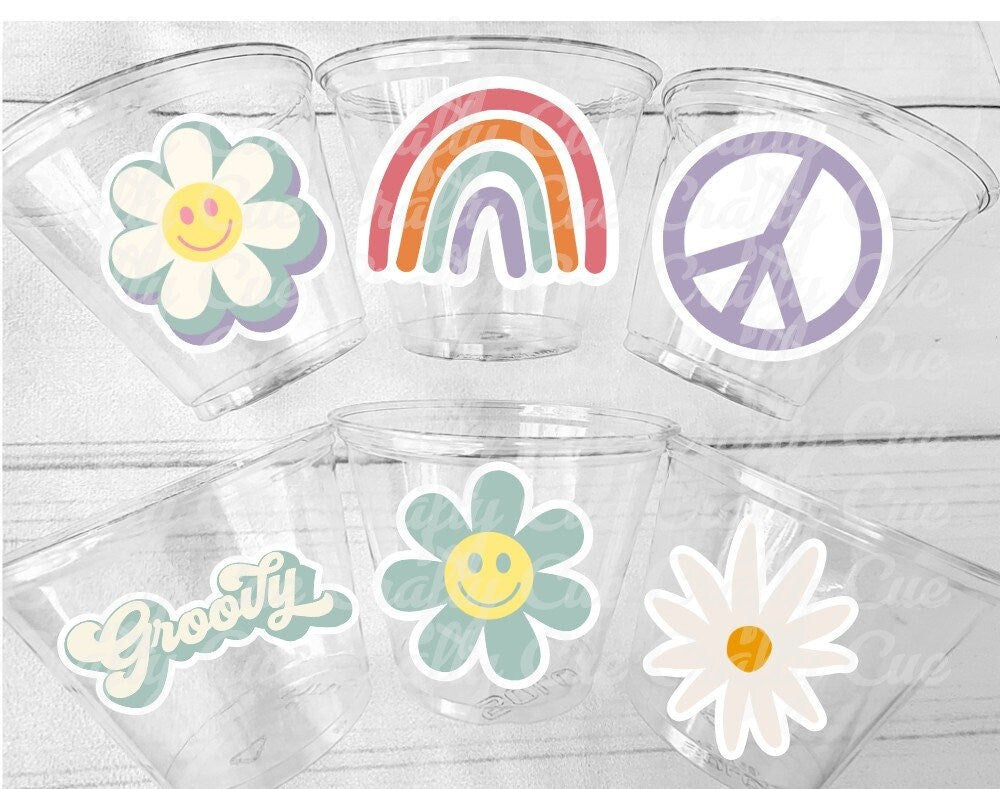 70s PARTY CUPS 70's Birthday Cups 70's Party Cups 70s Decorations 70's Birthday Party 70s Birthday Party Decorations Hippy Two Groovy Cups