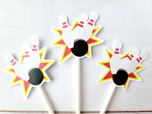 Bowling Cupcake Toppers, Bowling Strike Cupcake Toppers
