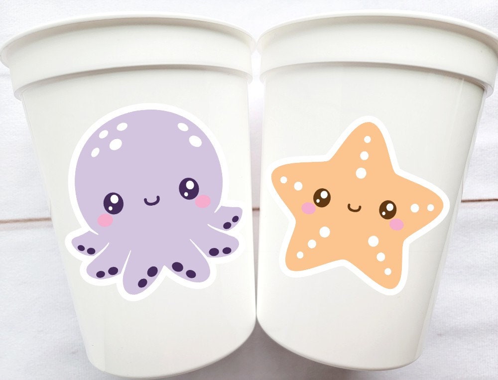 UNDER THE SEA Party Cups Reusable Under the Sea Birthday Under the Sea Party Octopus Cups Starfish Cups Ocean Birthday Ocean Baby Shower