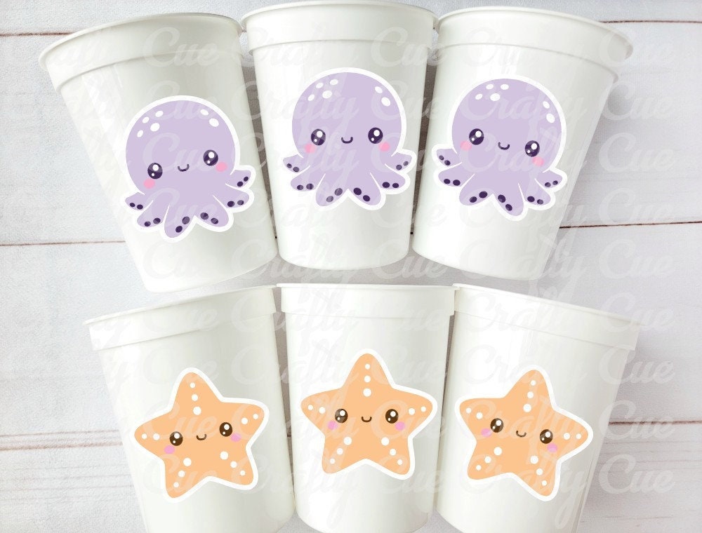 UNDER THE SEA Party Cups Reusable Under the Sea Birthday Under the Sea Party Octopus Cups Starfish Cups Ocean Birthday Ocean Baby Shower