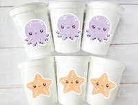 UNDER THE SEA Party Cups Reusable Under the Sea Birthday Under the Sea Party Octopus Cups Starfish Cups Ocean Birthday Ocean Baby Shower