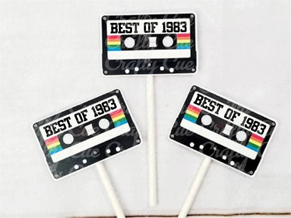 Cassette Tape Cupcake Toppers 40th Party Cupcake Toppers Best of 1983 40th Birthday Party 40th Birthday Cake Toppers 40th Party Decorations