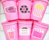 MOVIE PARTY CUPS - Popcorn Birthday Party Cups Movie Party Favors Popcorn Party favors Movie party Supplies Cinema Pink Popcorn Movie Cups