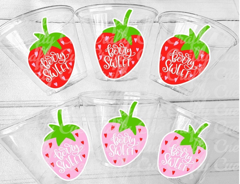 STRAWBERRY PARTY CUPS Strawberry Birthday Cups Strawberry Cup First Birthday Strawberry Party Decorations Strawberry Baby Shower Berry Sweet