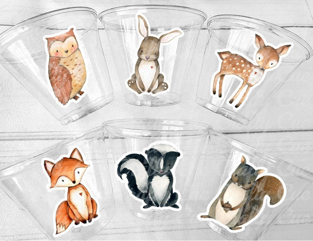 WOODLAND PARTY Cups- Woodland Cups Woodland Animals Woodland Decorations Woodland Birthday Woodland Baby Shower Woodland Birthday Party