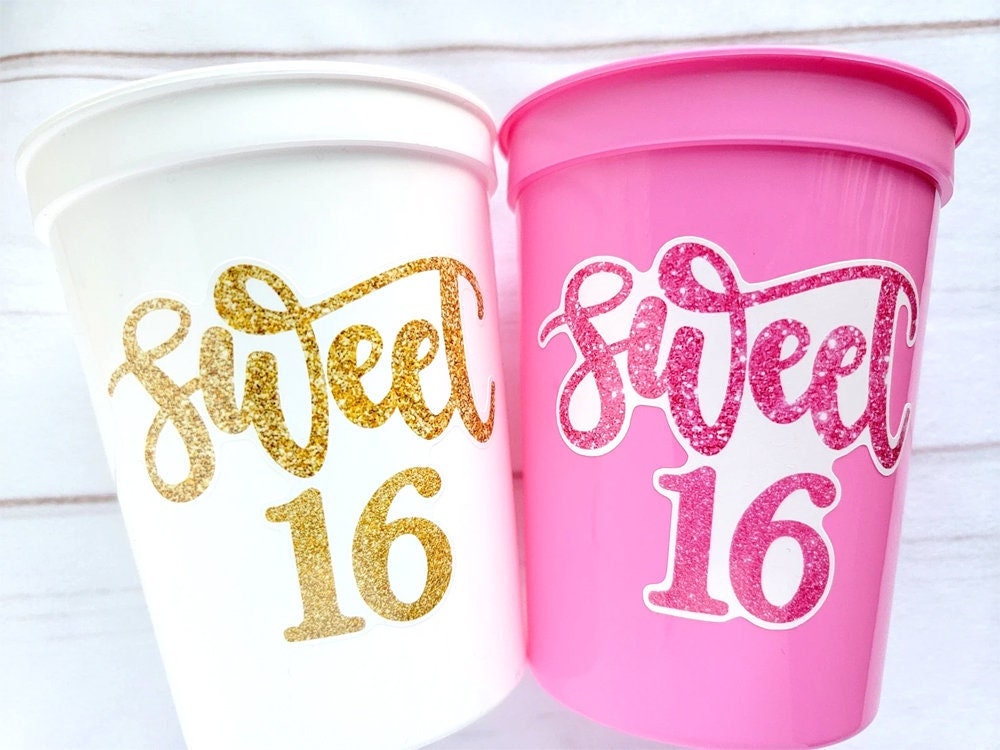 SWEET 16 PARTY Cups - Reuseable Sweet Sixteen Party Cups Sweet 16 Party Cups Sweet 16 Party Favors Sweet 16 Party Favors 16th Birthday Party
