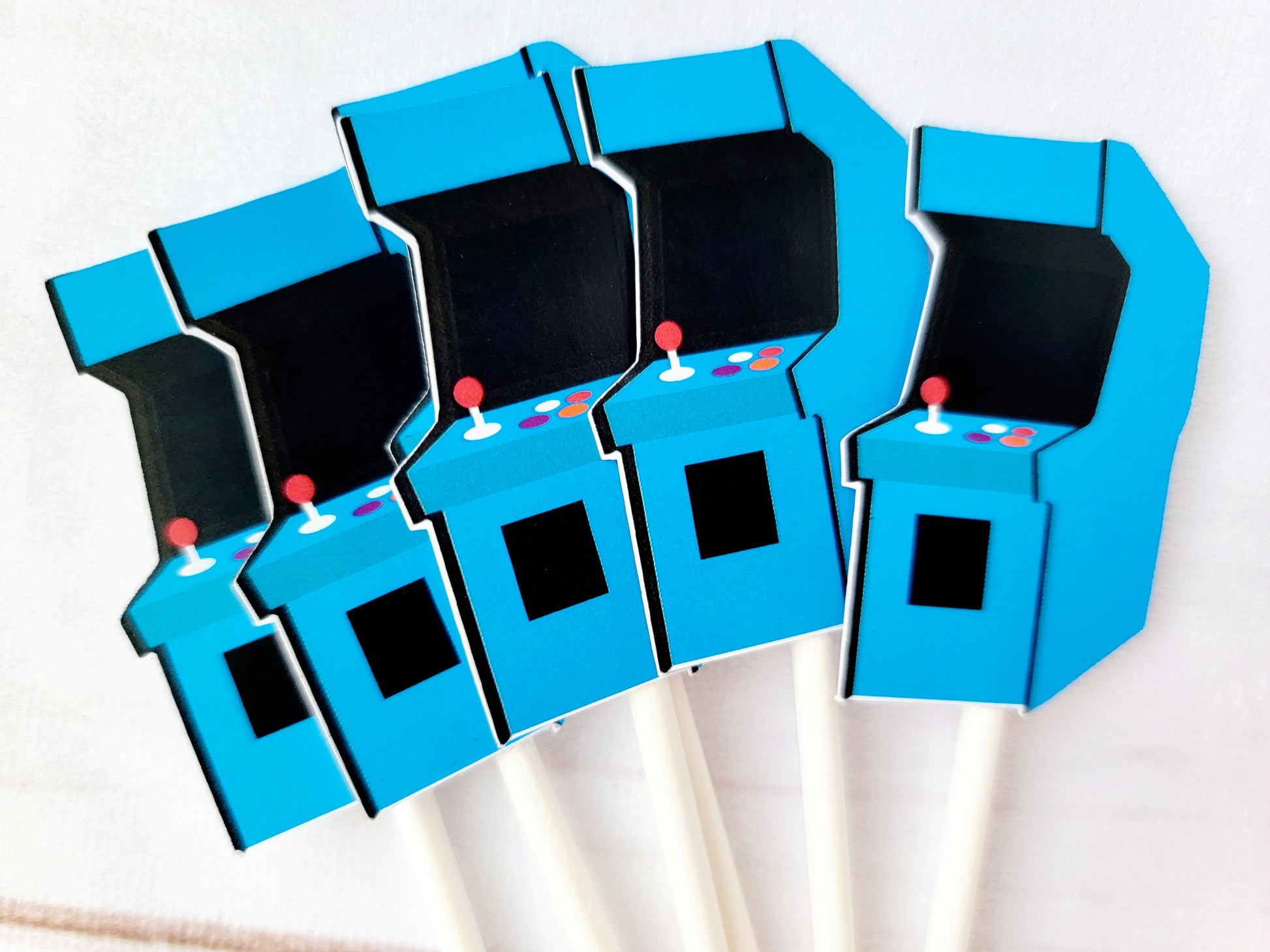 Arcade Cupcake Toppers, Arcade Game Cupcake Toppers, Video Game Cupcake Toppers - Gaming Cupcake Toppers, 80's cupcake toppers, Blue Arcade