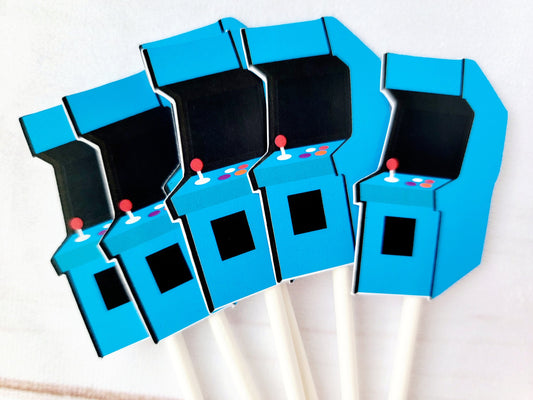 Arcade Cupcake Toppers, Arcade Game Cupcake Toppers, Video Game Cupcake Toppers - Gaming Cupcake Toppers, 80's cupcake toppers, Blue Arcade