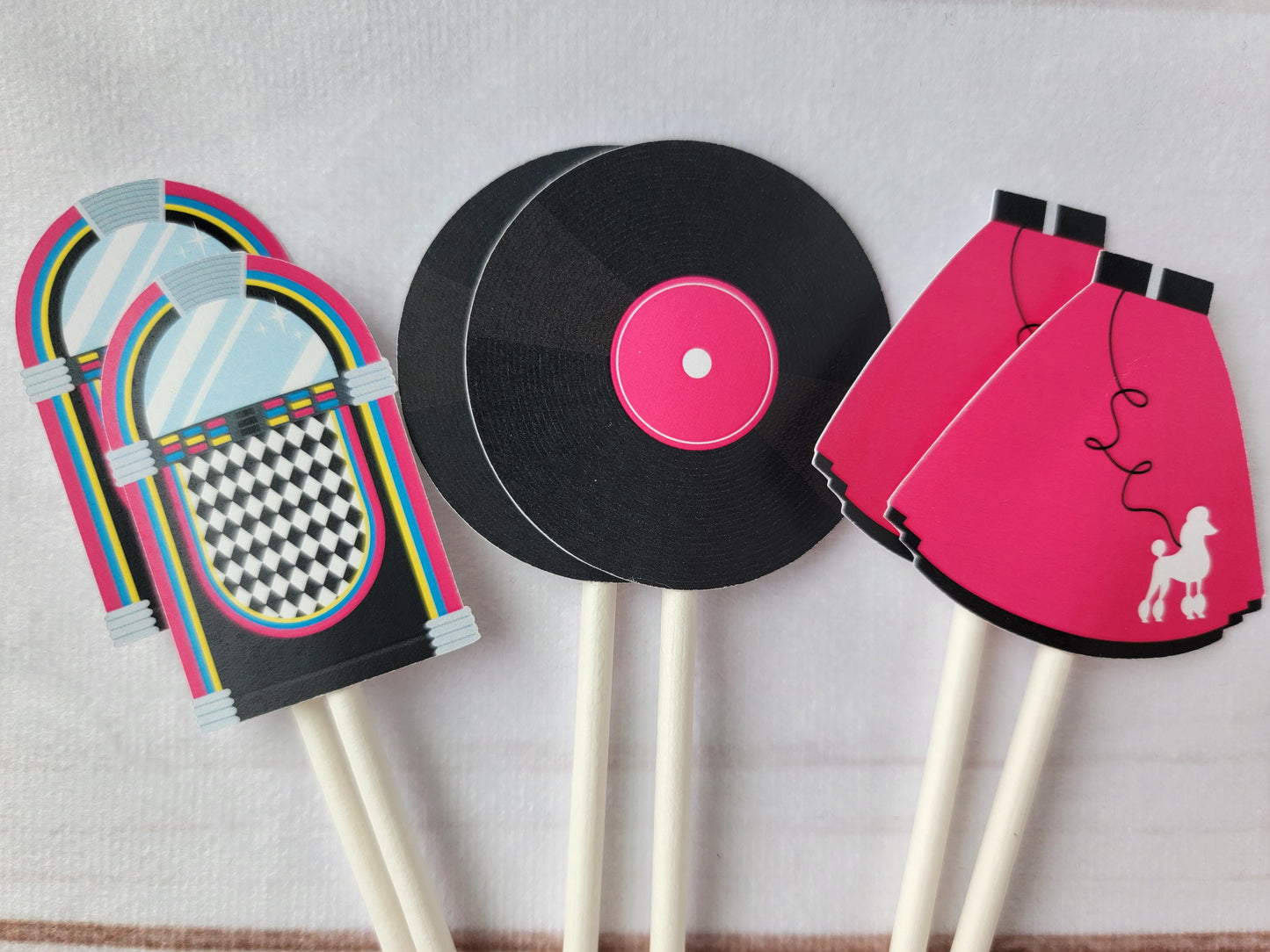 50's Cupcake Toppers, Poodle Skirt Cupcake Toppers, Jukebox Cupcake Toppers