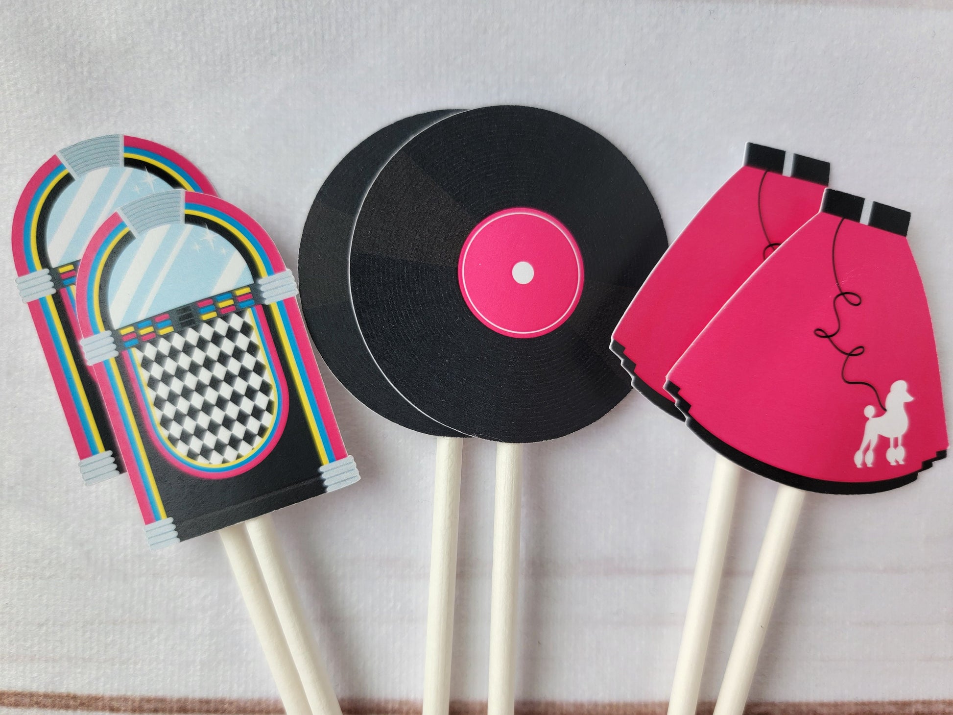 50's Cupcake Toppers, Poodle Skirt Cupcake Toppers, Jukebox Cupcake Toppers