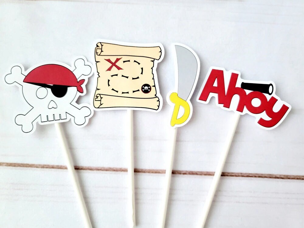 Pirate Party Cupcake Toppers Pirate Party Decorations Pirate Birthday Party Pirate Baby Shower Pirate Cake Toppers