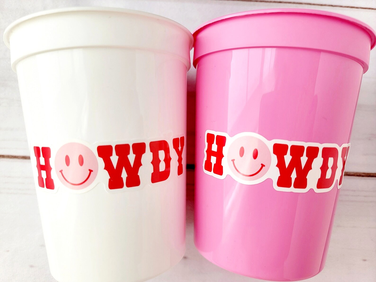 COWGIRL PARTY CUPS Cowgirl Cups Cowgirl Party Decorations Cowgirl Bachelorette Party Cow Print Hat Happy Face Rodeo Howdy Let's Go Girls