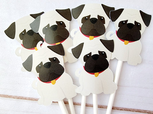 Puppy Party Cupcake Toppers - Pug Cupcake Toppers Pug Birthday Party Pug Party Decorations Puppy Party Cupcake Toppers Dog Birthday Party