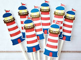 Lighthouse Cupcake Toppers, Nautical Cupcake Toppers