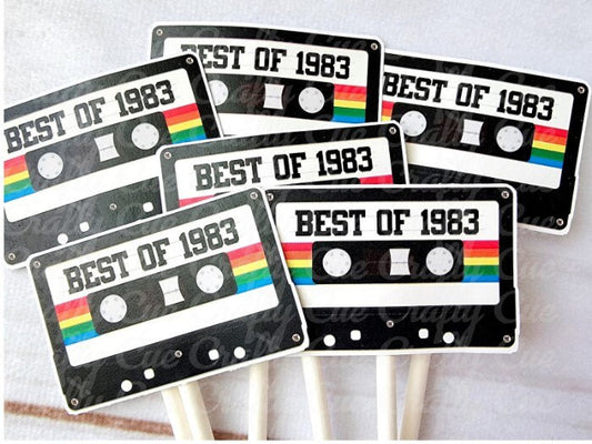 Cassette Tape Cupcake Toppers 40th Party Cupcake Toppers Best of 1983 40th Birthday Party 40th Birthday Cake Toppers 40th Party Decorations