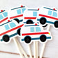Ambulance Cupcake Toppers, Ambulance Cupcake Picks, Cupcake Toppers