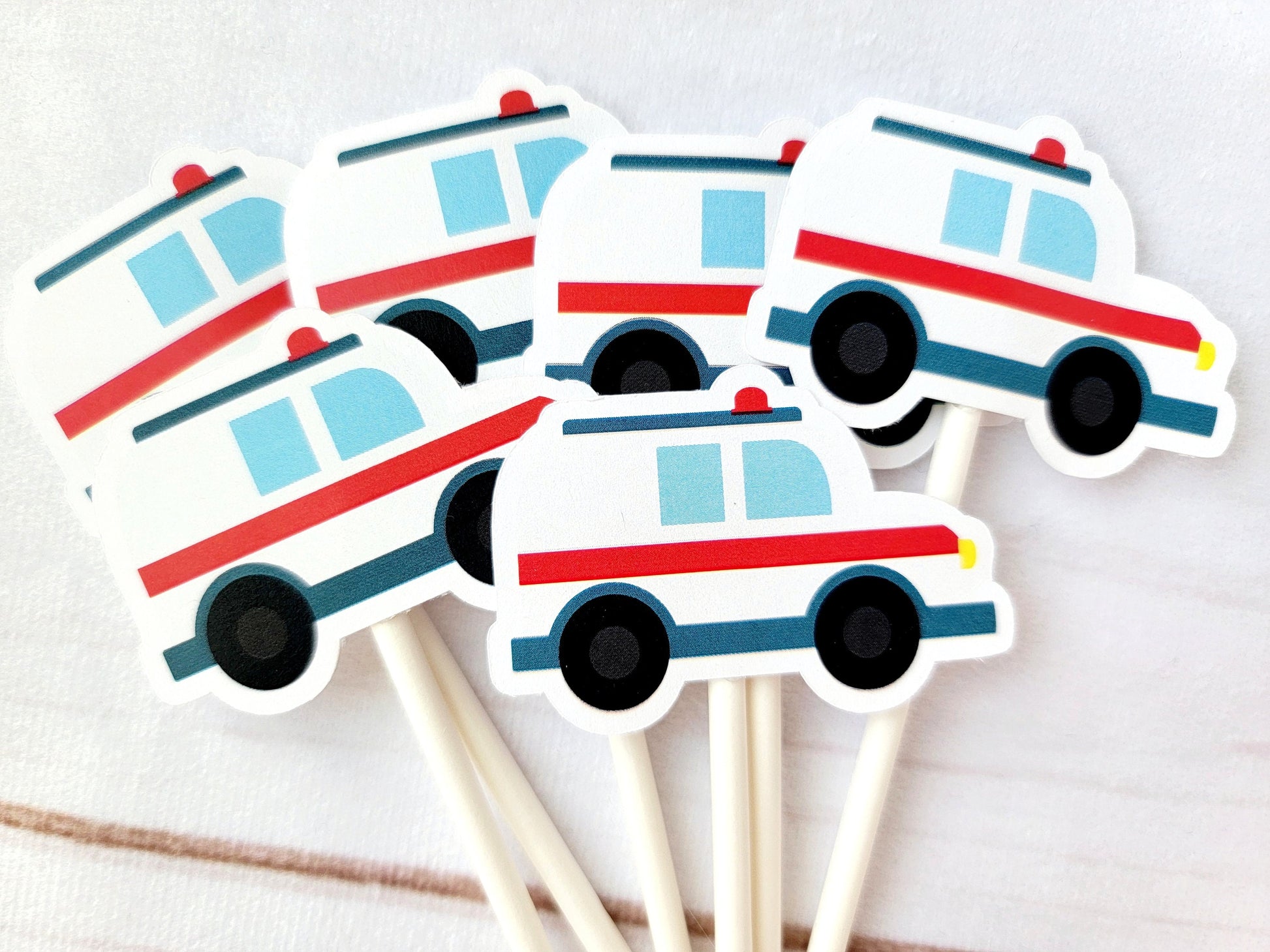 Ambulance Cupcake Toppers, Ambulance Cupcake Picks, Cupcake Toppers