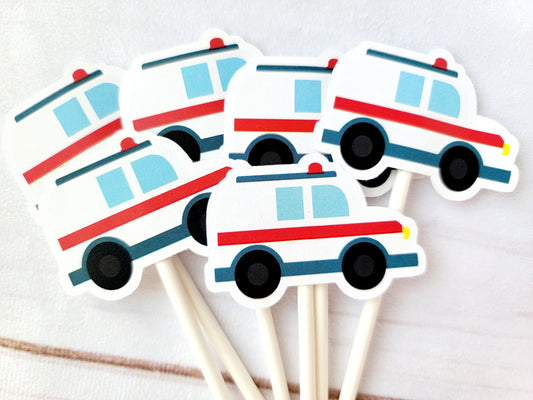 Ambulance Cupcake Toppers, Ambulance Cupcake Picks, Cupcake Toppers
