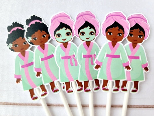 Spa Birthday Cupcake Toppers - Spa Party Cupcake Toppers - Spa Cupcake Toppers (83120208A))