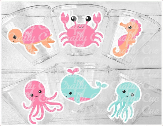 UNDER THE SEA Party Cups - Pink Under the Sea Birthday Under the Sea Party Crab Cups Octopus Cups Whale Cups, Ocean Birthday Ocean Party Sea