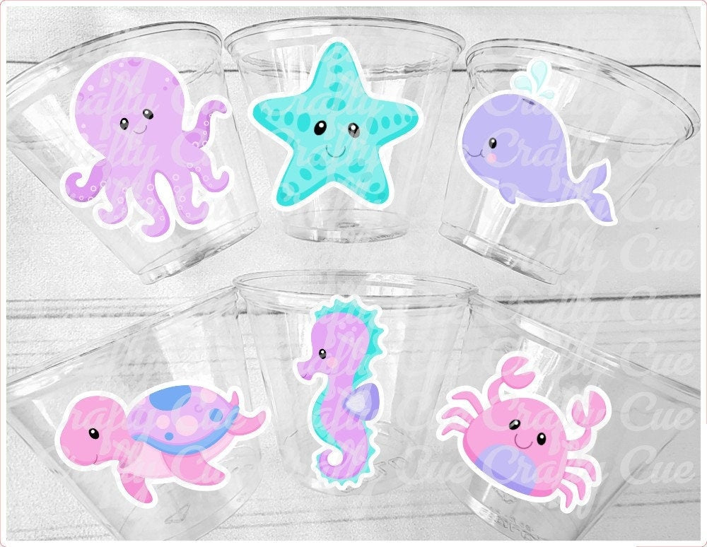 UNDER THE SEA Party Cups - Pink Under the Sea Birthday Under the Sea Party Crab Cups Octopus Cups Whale Cups, Ocean Birthday Ocean Party Sea