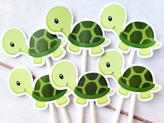 Land Turtle Cupcake Toppers - Turtle Birthday - Turtle Baby Shower - Turtle Party - Turtle Birthday Party