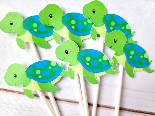 Turtle Cupcake Toppers - Turtle Birthday - Turtle Baby Shower - Under The Sea Cupcake Toppers - Blue and Green Turtle (528171019A)