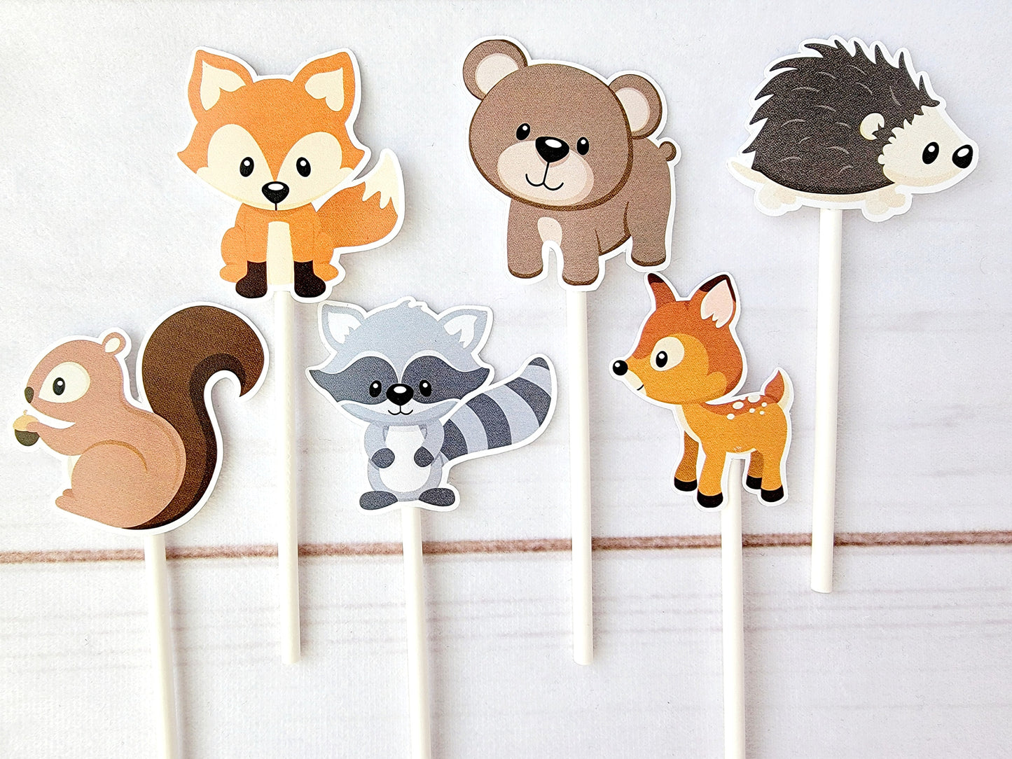 Woodland Animal Cupcake Toppers, Woodland Cupcake Toppers, Forest Animals, Bear, Squirrel, Fox, Raccoon, Porcupine, Deer (103171047P)