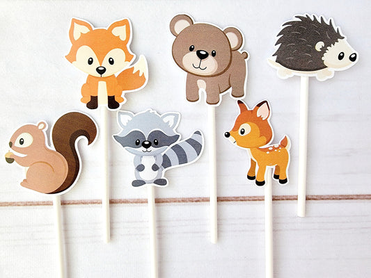 Woodland Animal Cupcake Toppers, Woodland Cupcake Toppers, Forest Animals, Bear, Squirrel, Fox, Raccoon, Porcupine, Deer (103171047P)