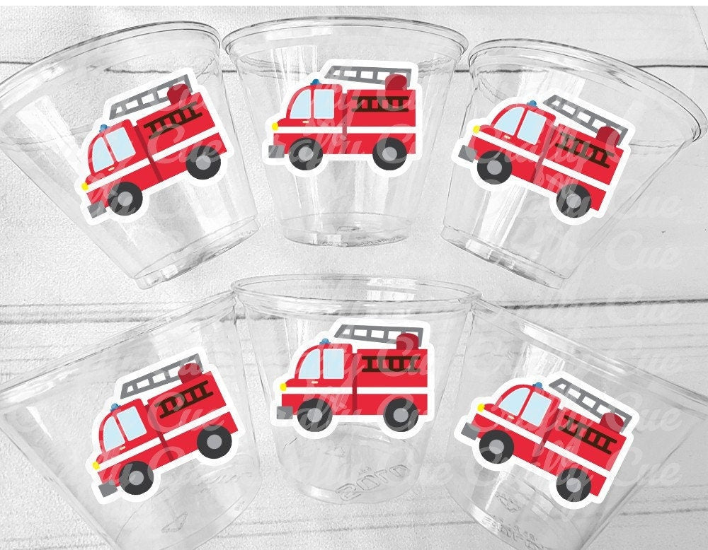 Firetruck Party Cups, Firetruck Treat Cups, Firetruck Party Favors, Firetruck Birthday Favors, Fire Truck Party Favors, Fire truck Birthday