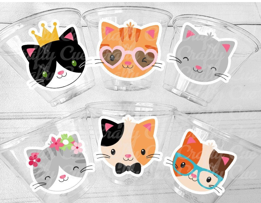 Cat Party Cups, Cat Birthday, Cat Party, Birthday Cat Cups, Cat Party Cups, Cat Decorations, Cat Cups, Kitty Party Cups, Funny Cat Favor Cup