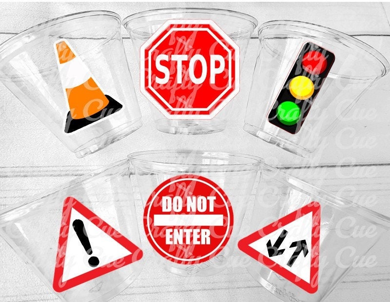 STOP SIGN CUPS - Traffic Light Cups Traffic Sign Cups Transportation Party School Bus Party School Bus Cups Racing Party Cups Race Car Cups