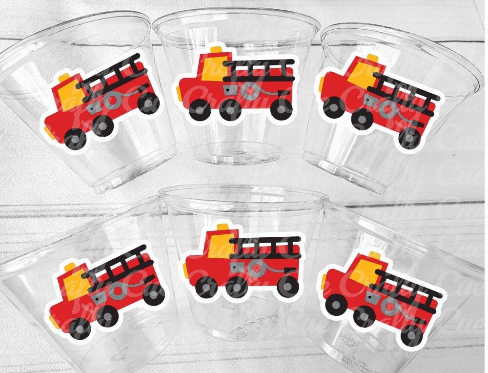 Firetruck Party Cups, Firetruck Treat Cups, Firetruck Party Favors, Firetruck Birthday Favors, Fire Truck Party Favors, Fire truck Birthday