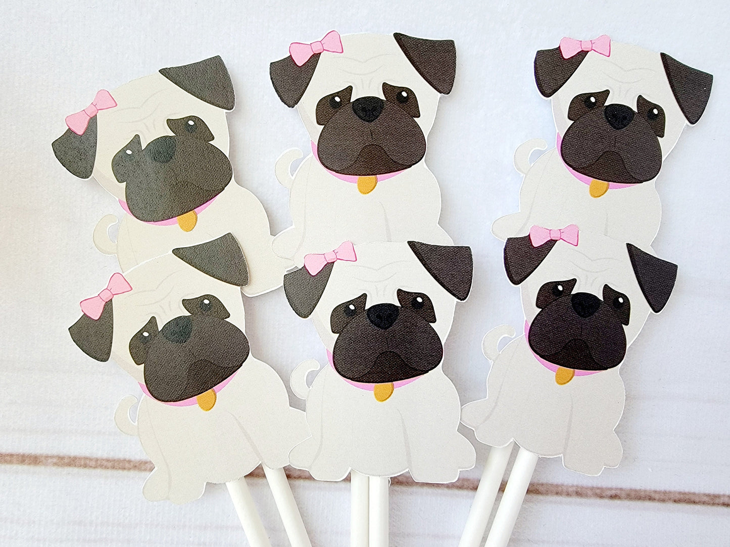 Pug Cupcake Toppers, Puppy Party Cupcake Toppers - Girl Pug Cupcake Toppers Puppy Party Cupcake Toppers - Pug Cupcake Toppers Pug Birthday