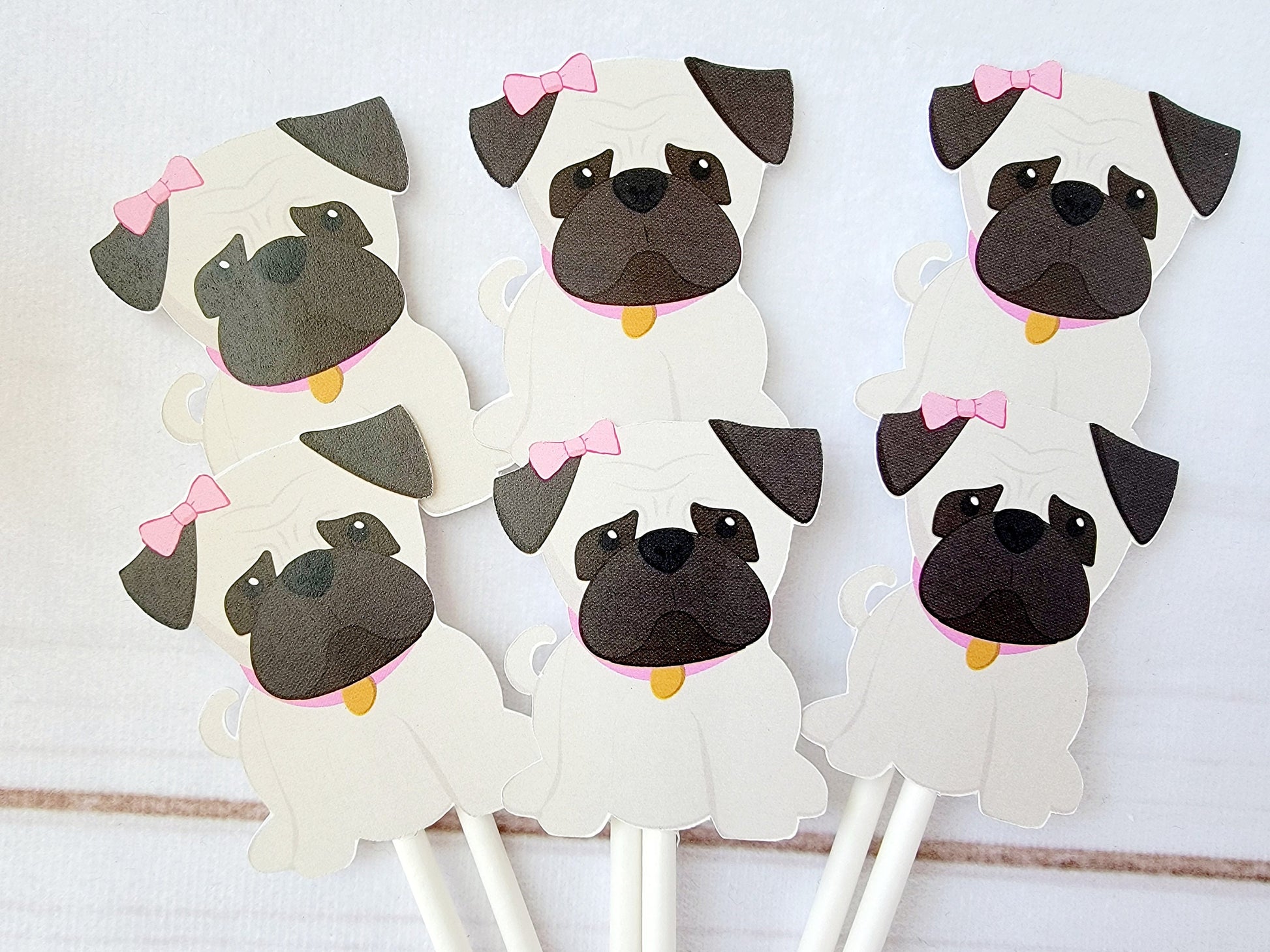 Pug Cupcake Toppers, Puppy Party Cupcake Toppers - Girl Pug Cupcake Toppers Puppy Party Cupcake Toppers - Pug Cupcake Toppers Pug Birthday