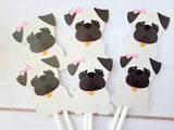 Pug Cupcake Toppers, Puppy Party Cupcake Toppers - Girl Pug Cupcake Toppers Puppy Party Cupcake Toppers - Pug Cupcake Toppers Pug Birthday