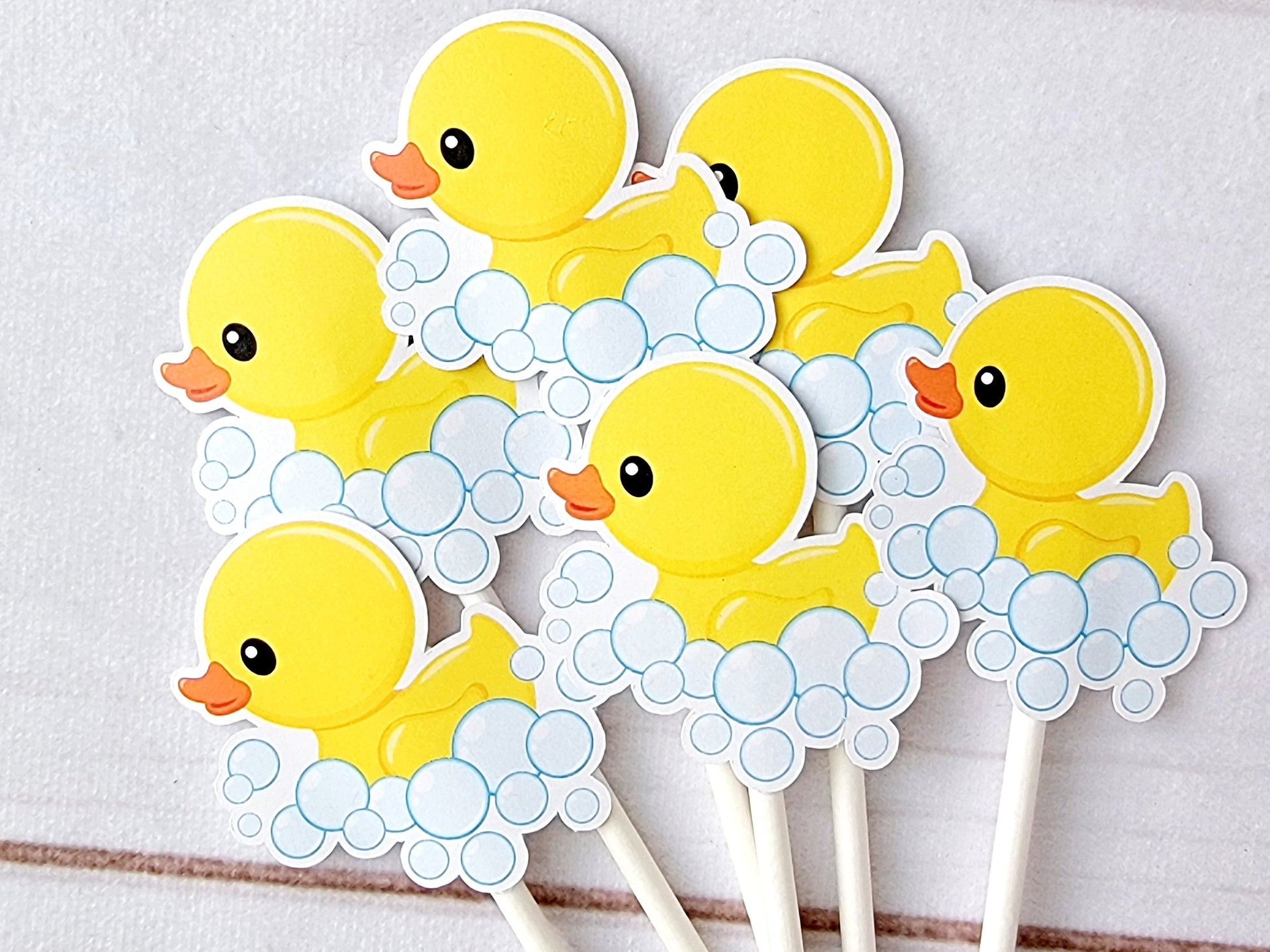 Rubber Ducky in Bubbles Cupcake Toppers, Rubber Duck Cupcake Toppers