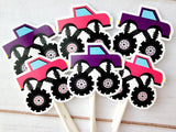 Monster Truck Cupcake Toppers, Monster Truck Cake Toppers, Monster Truck Birthday, Pink and Purple Monster Trucks - 513211120A