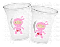 NINJA PARTY CUPS - Girl Ninja Cups Ninja Birthday Party Ninja Party Decorations Ninja Party Supplies Pink Ninja Cups Ninja Party Favors