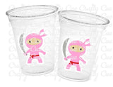 NINJA PARTY CUPS - Girl Ninja Cups Ninja Birthday Party Ninja Party Decorations Ninja Party Supplies Pink Ninja Cups Ninja Party Favors