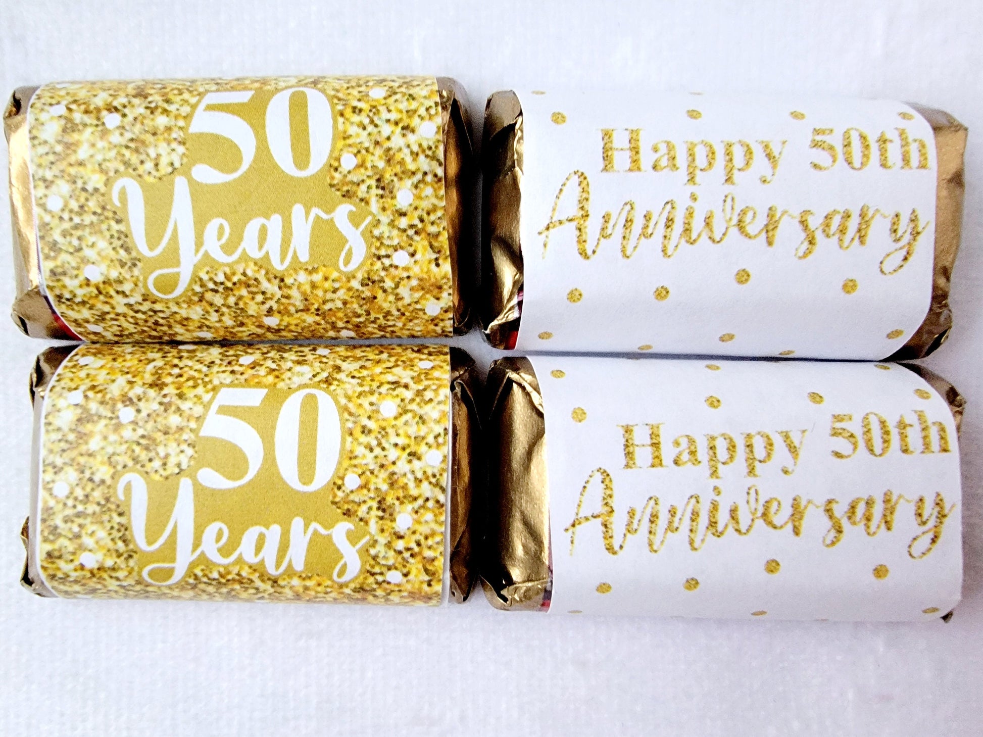 30 - 50th ANNIVERSARY PARTY Stickers 50th Anniversary Decorations Golden Wedding Anniversary Favors 50th Anniversary Mini Candy Bar Wrapper