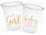 GIRL BABY SHOWER Party Cups - It's a Girl Party Cups Baby Girl Party Cups Pink Baby Shower Cups Pink and Gold Baby Shower Favors Decorations