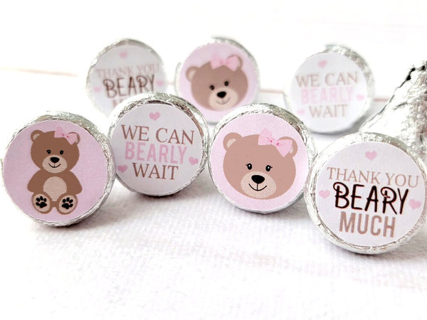 180 - TEDDY BEAR STICKERS Girl Baby Shower Favor Stickers Mini Candy Stickers Pink Baby Shower Sticker Pink Teddy Bear Stickers Shower Favor