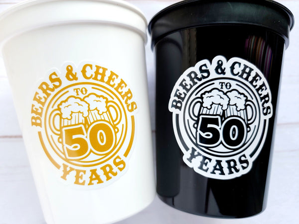 50th PARTY CUPS - Beers, Cheers, Vintage 1972 50th Birthday Party 50th Birthday Favors 50th Party Cups 50th Party Decorations